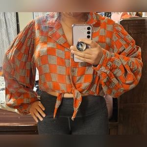Fashion Brand Company Checkers Chess Puff Sleeve Top Sz. 3XL